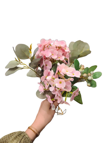 16.5" Light Pink Hydrangea/Eucalyptus Bouquet