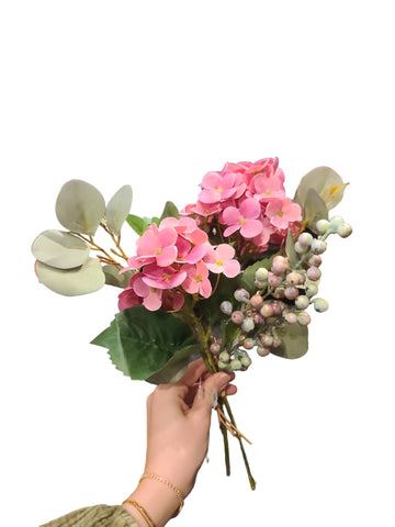 16.5" Pink Hydrangea/Eucalyptus Bouquet
