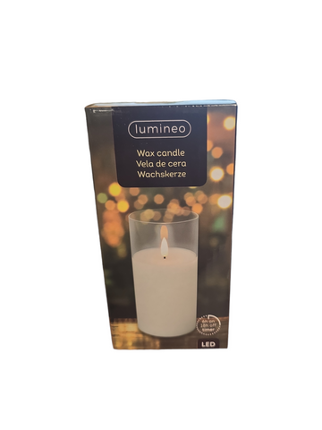 7.5 x 15 cm Clear/Warm White LED Wick Glass Candle