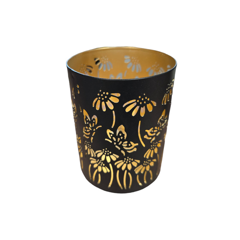 Sm Metal Candle Holder w/Daisies & Butterflies
