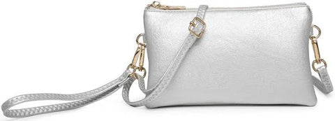 Silver 3-Pocket Crossbody Bag