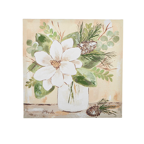 21.75" Magnolia and Evergreen Canvas Wall Art